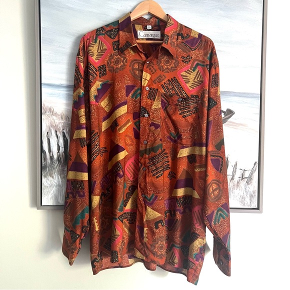 Camargue Men's Long Sleeve Hawaiian Style Button Up Shirt Sz XL Summer Vacation - Picture 1 of 11